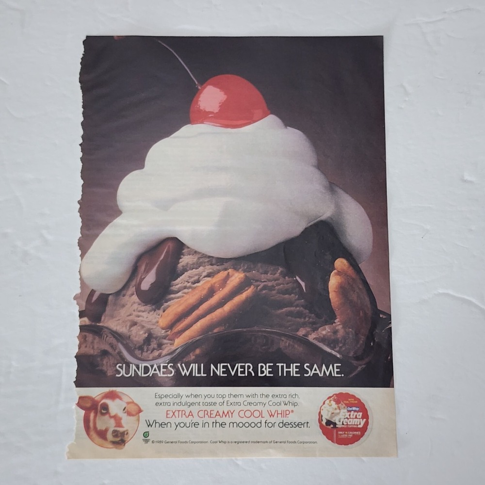 Vintage 1989 Cool Whip Extra Creamy Chocolate Sundae Print Ad Clipping 8x10